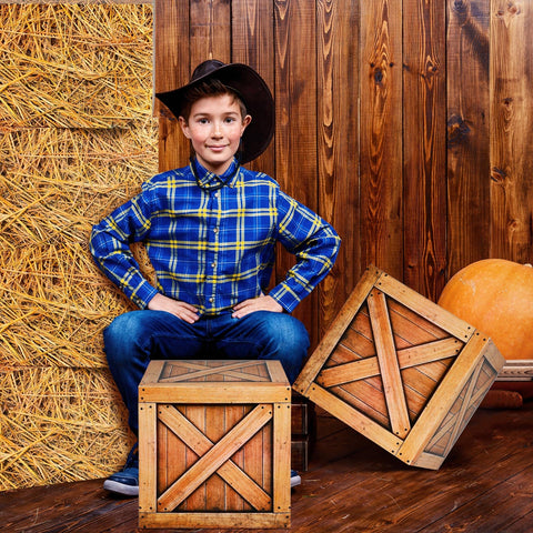 Outus hay bales boxes fall harvest display complements seasonal decor.