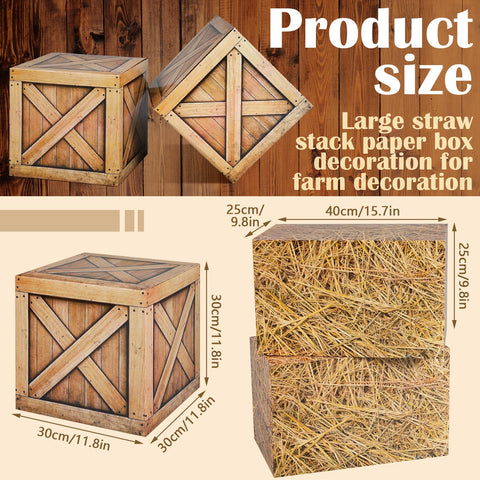 Outus hay bales boxes plank pattern side displays vintage centerpiece option.
