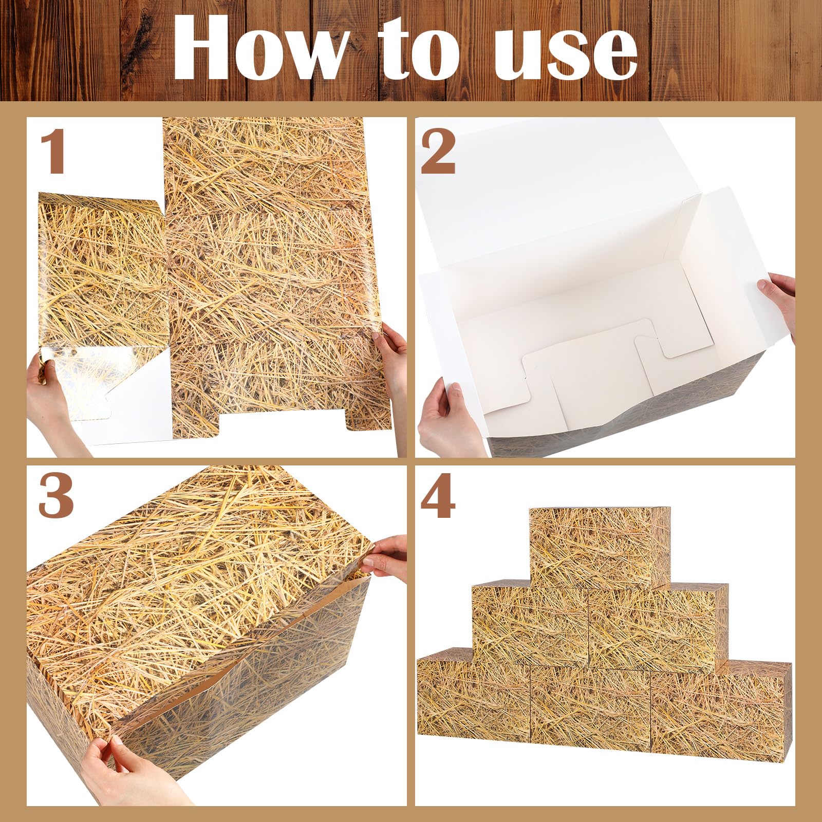 Outus hay bales boxes stackable design enables easy tiered display.