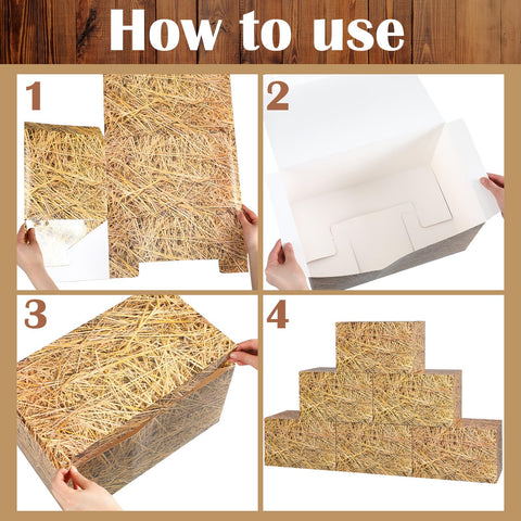 Outus hay bales boxes stackable design enables easy tiered display.