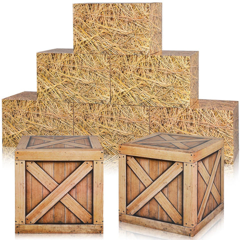 Outus hay bales boxes straw pattern front creates rustic photo backdrop.