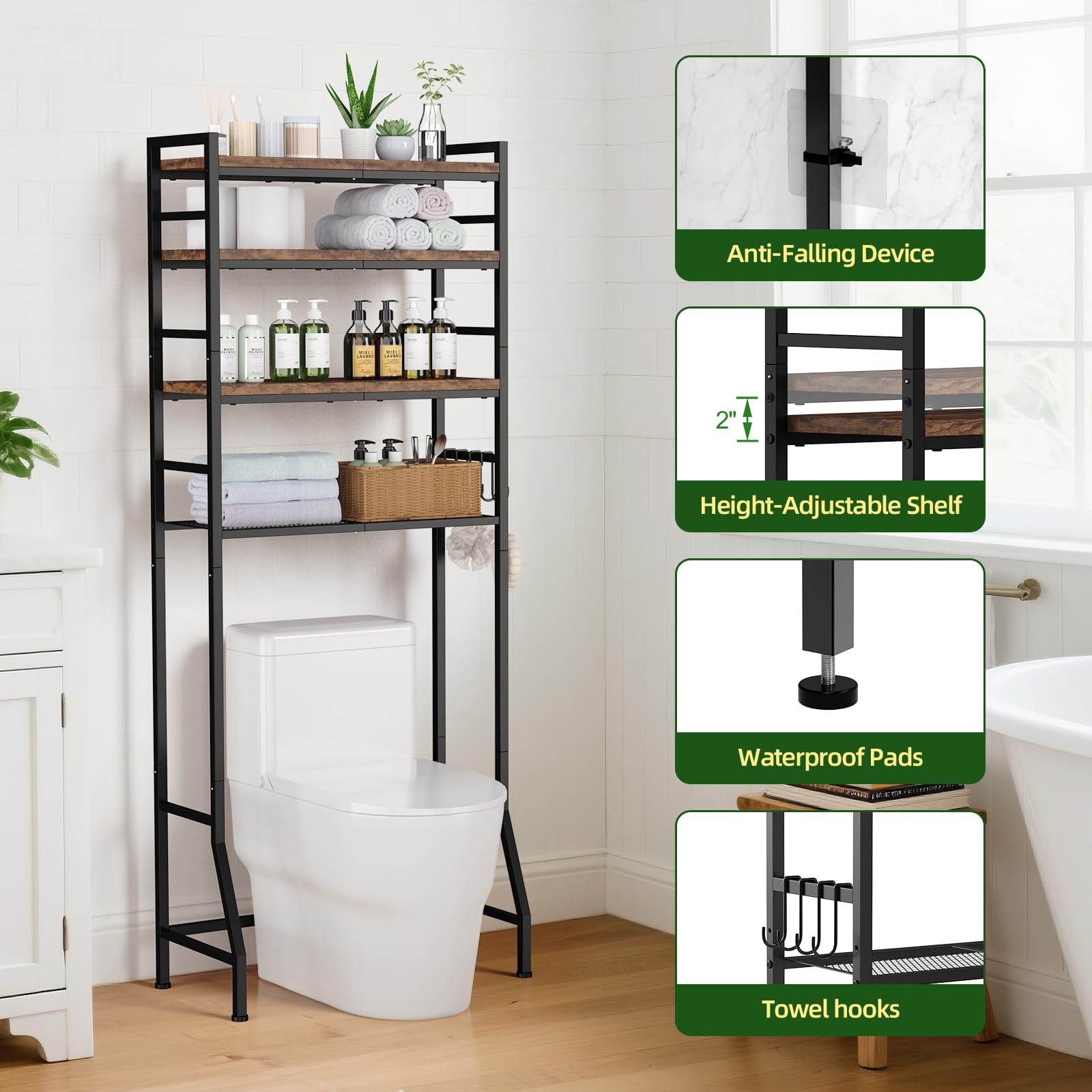 OUTWOLF over-the-toilet storage rack compact dimensions fit many bathrooms.
