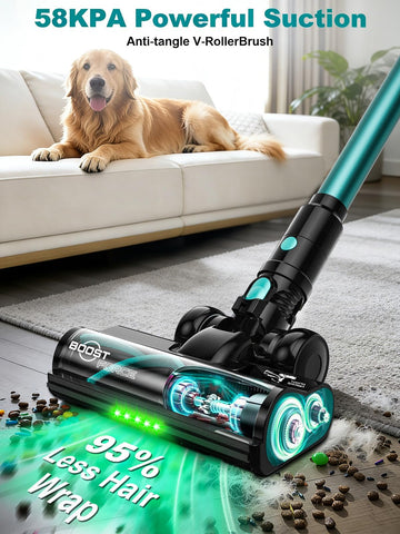 OUYFHK vacuum shown with 55-minute runtime and wall-mount dock for convenient charging.