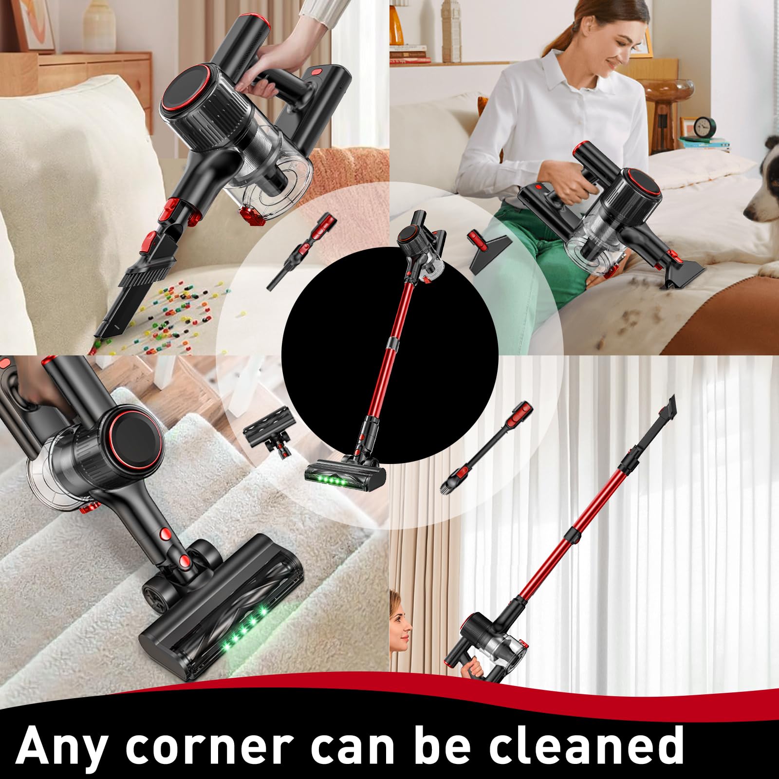 OUYFHK wall-mount bracket keeps vacuum neatly stored.