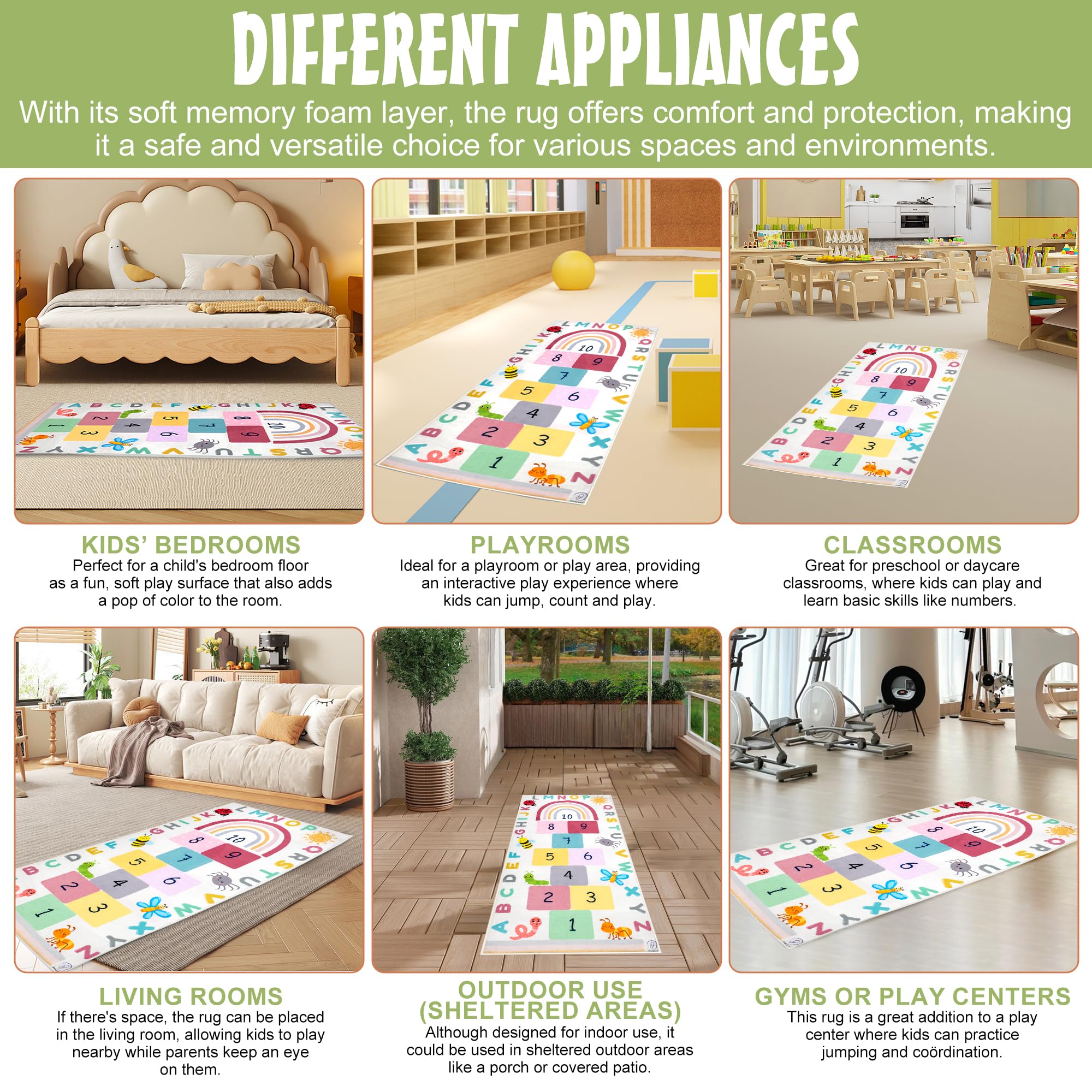 OVALLEY hopscotch rug non-slip back keeps play safe