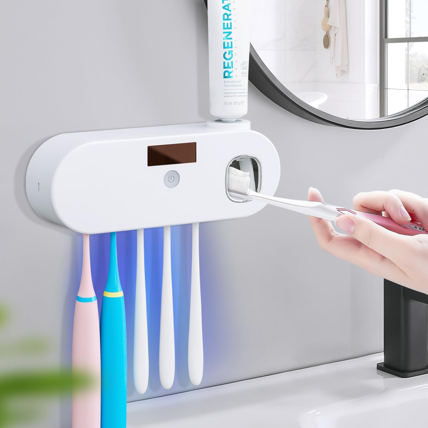 OVAS HOO 5-slot toothbrush holder mounted on wall for tidy bathroom organization.