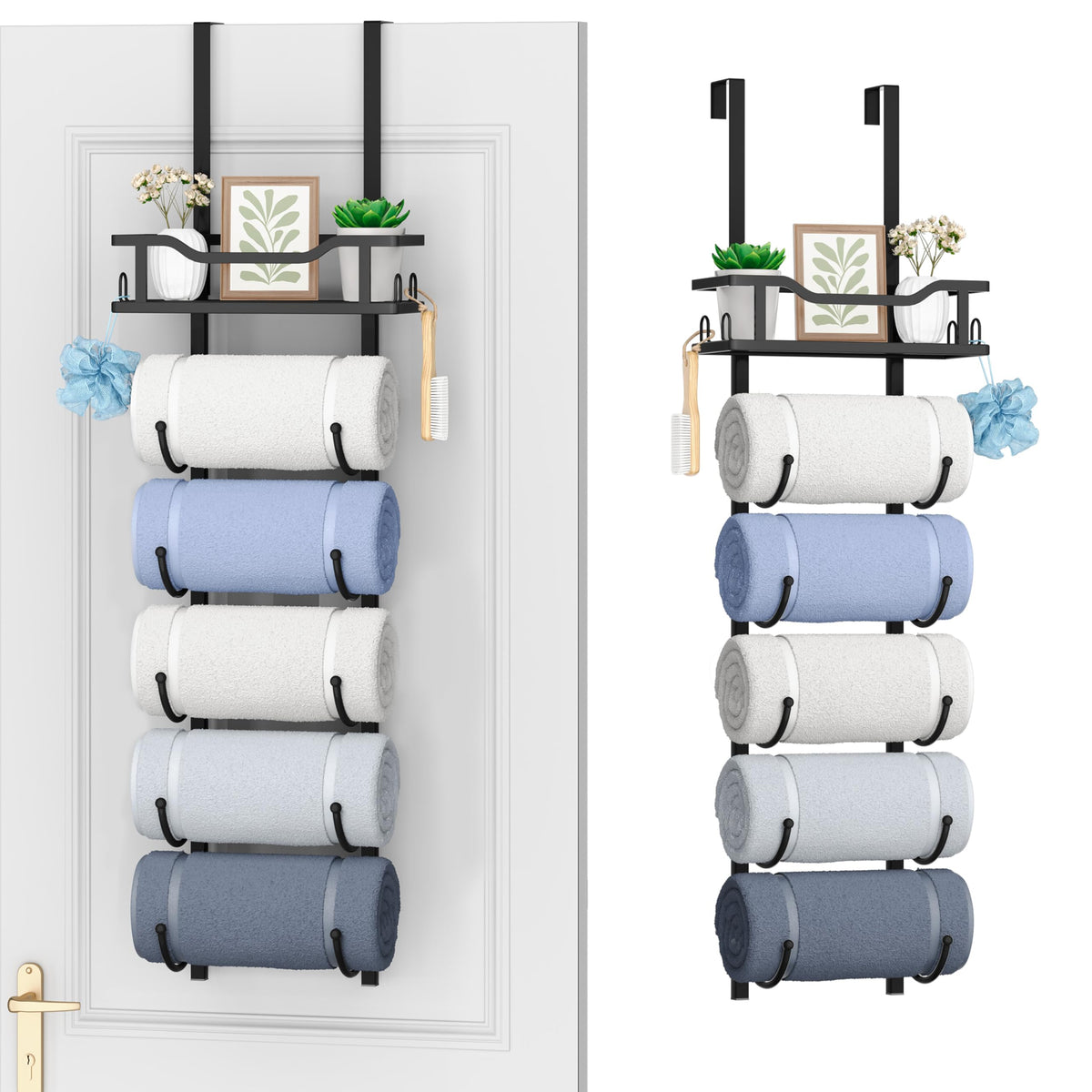 SWTYMIKI over-the-door towel rack front view with six tiers for towels