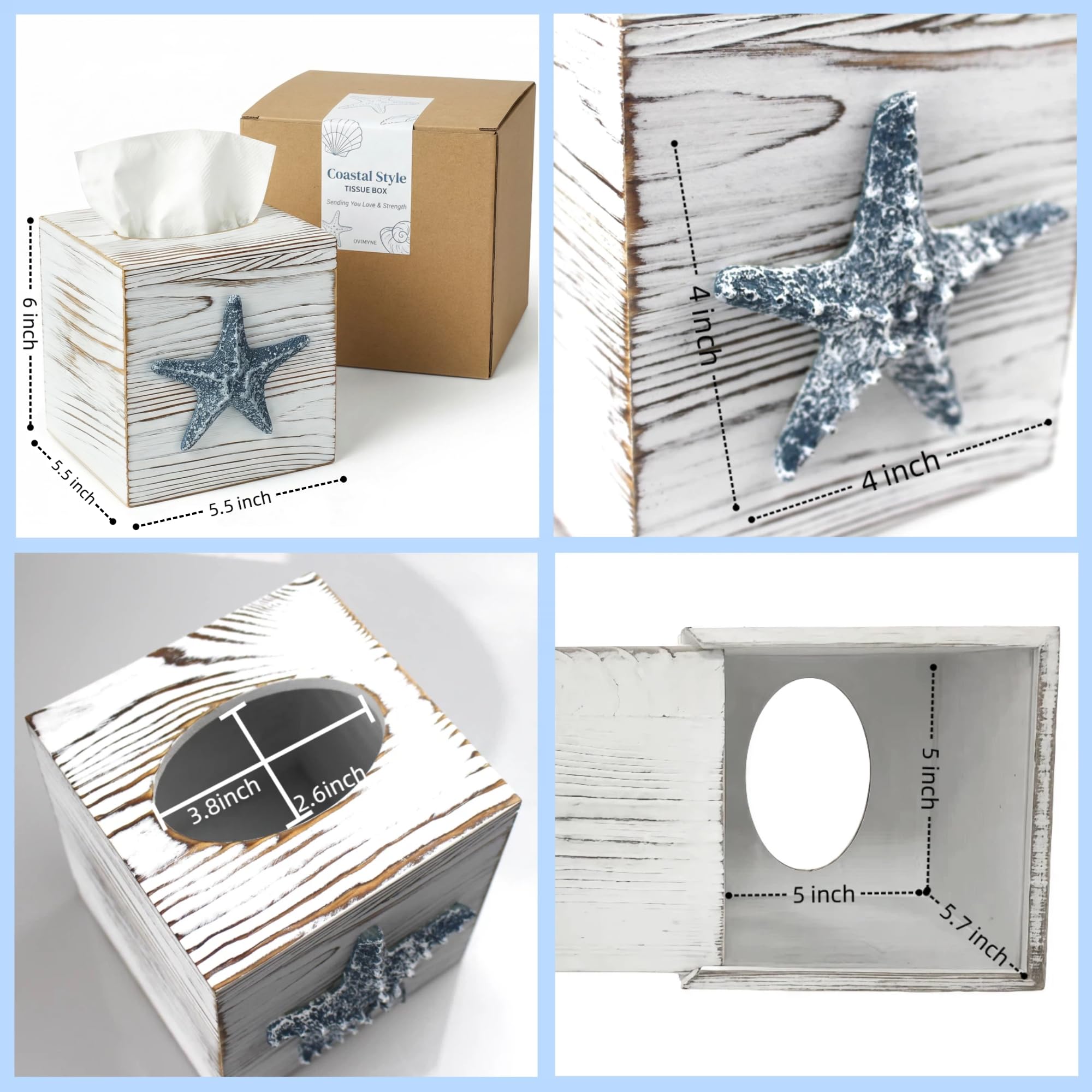 Ovimyne wooden tissue box cover fits most standard boxes for easy styling.