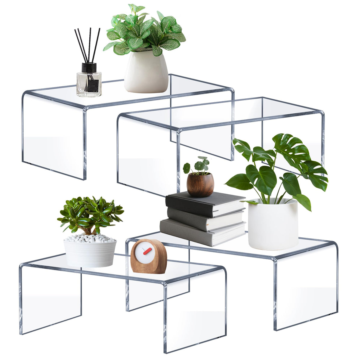 OVNTHYK large acrylic risers with 12.4in x 5in x 5in surface for displays.