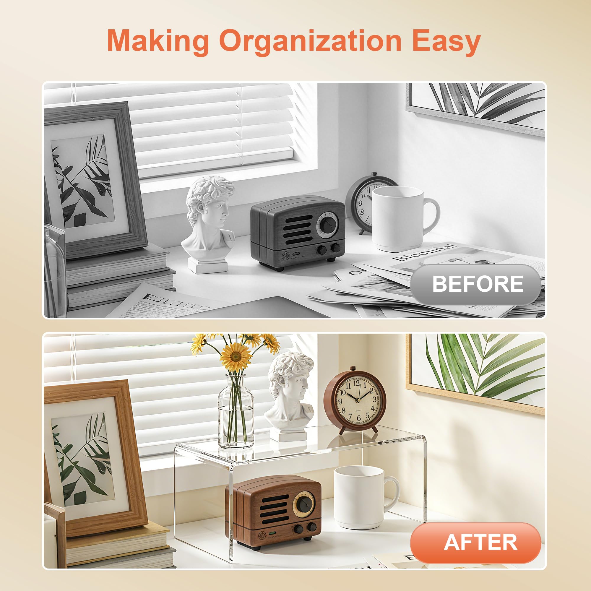 OVNTHYK crystal-clear finish blends with décor and highlights items.