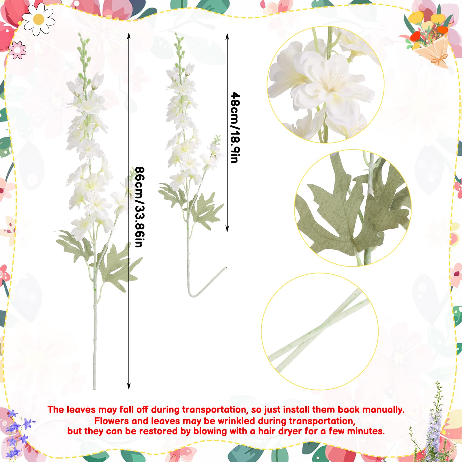 Ovveroche blue larkspur artificial stems perfect for tall vase displays.