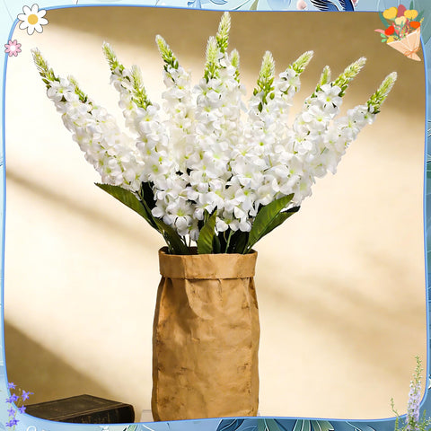 Ovveroche Delphinium white silk flowers closeup showing lifelike gradients