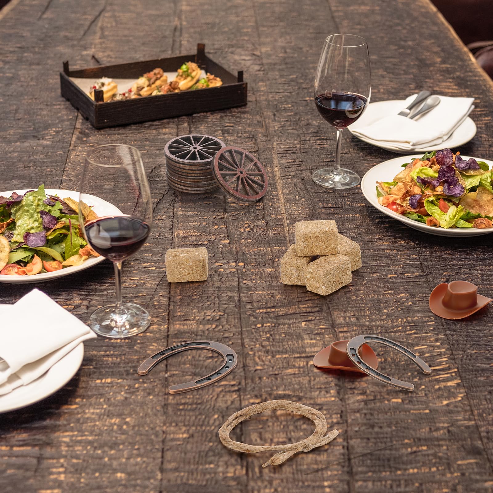 Ovveroche table scene shows cohesive rustic Western ambiance