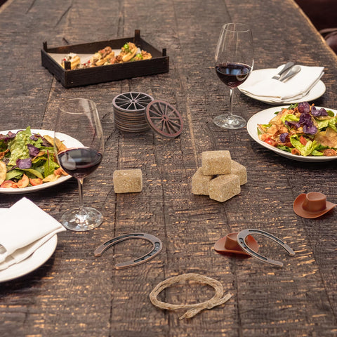 Ovveroche table scene shows cohesive rustic Western ambiance