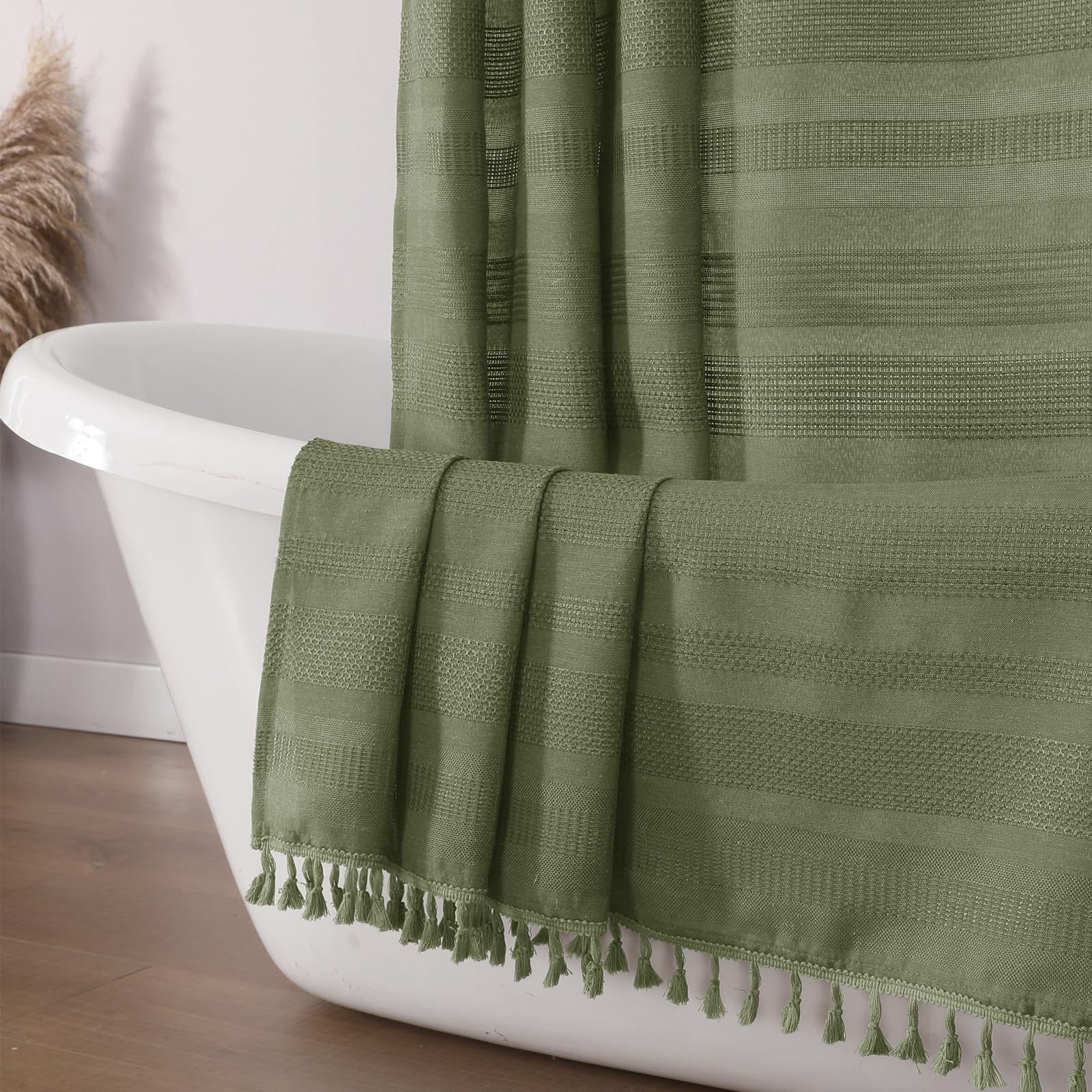 OVZME Sage Green Shower Curtain in 72x72 size enhances bath space privacy