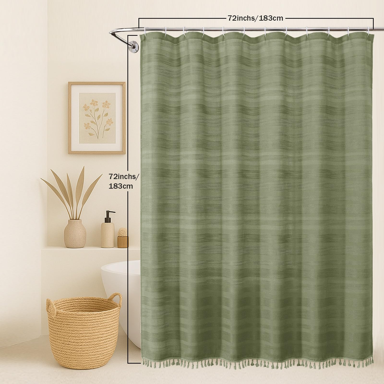 OVZME Sage Green Curtain tassels edge creates elegant accent