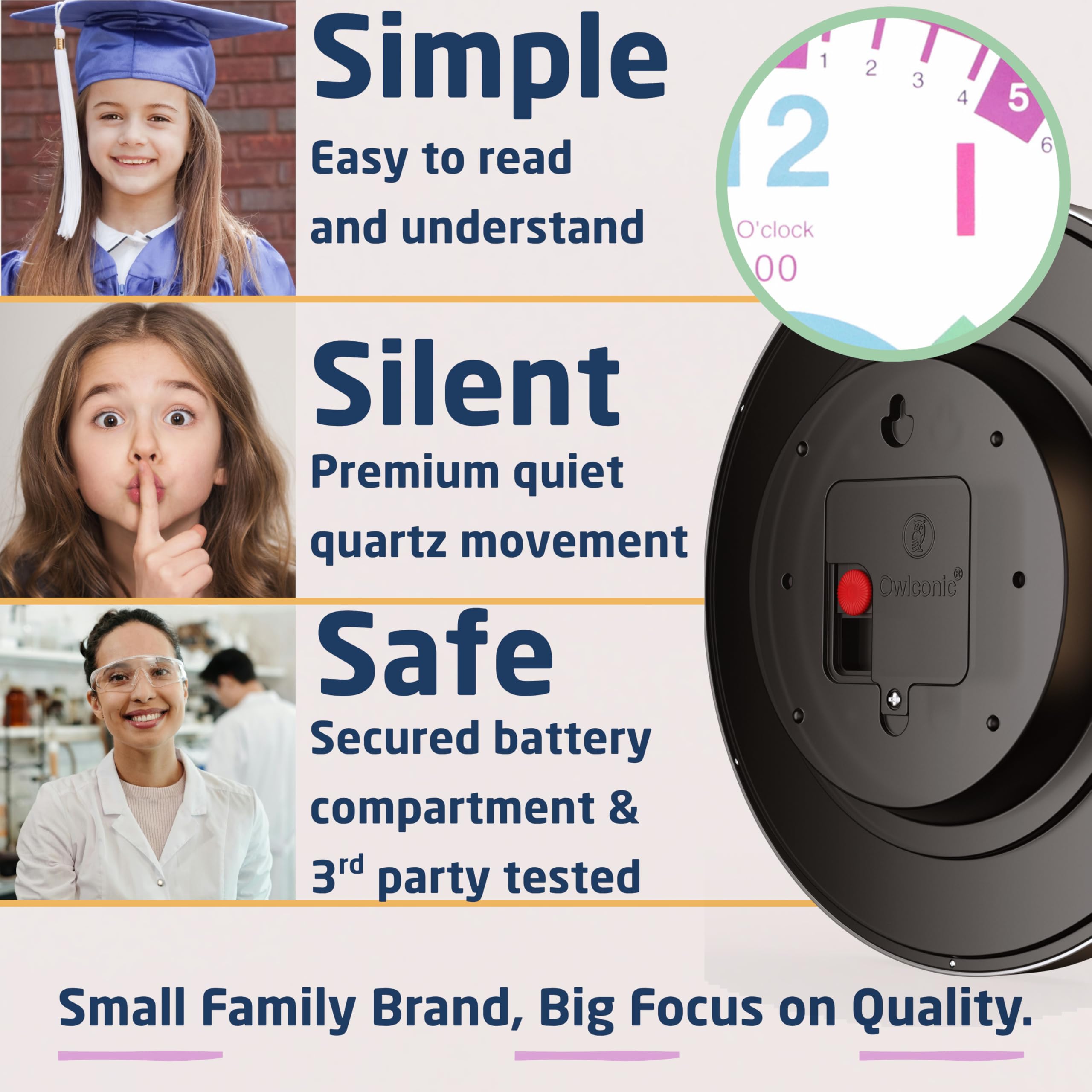 OWLCONIC classroom-wall clock pastel pink provides a calm study backdrop for daily routines