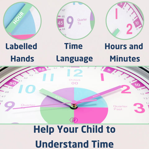 OWLCONIC clock pastel pink hour and minute hands clearly show time for easy learning
