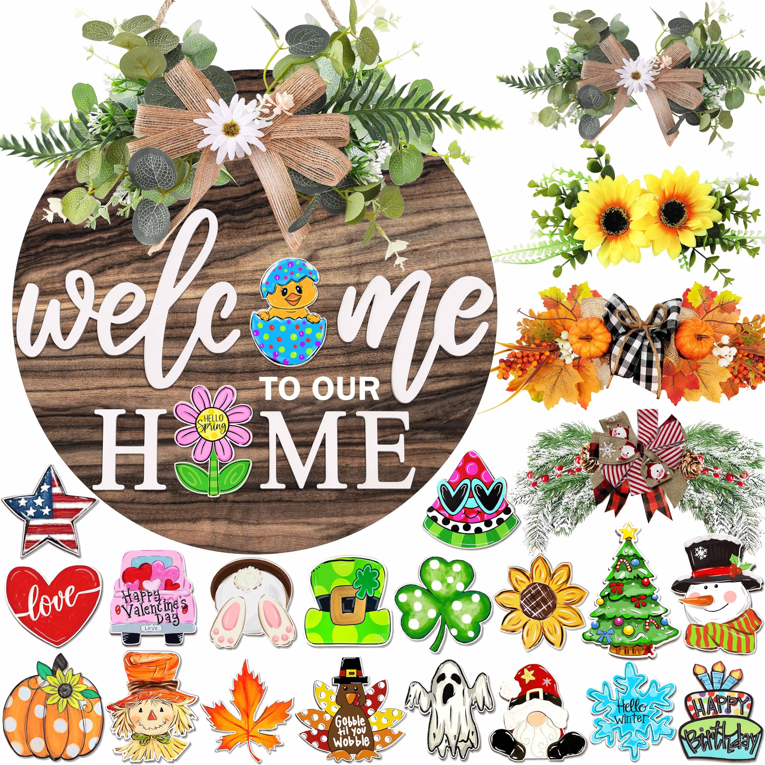 OWUH interchangeable welcome sign on the front door enhances seasonal curb appeal.