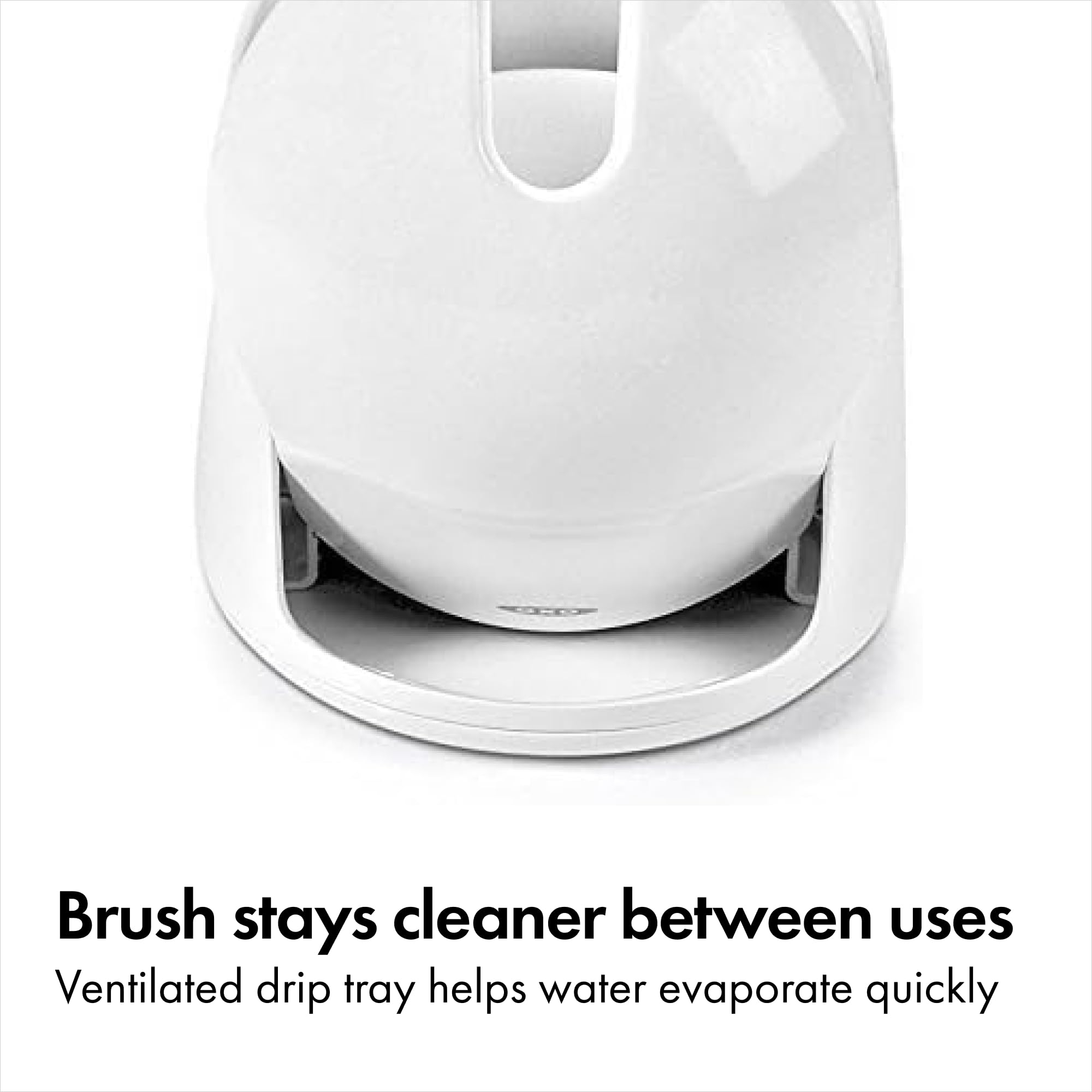 OXO compact footprint fits small bathrooms without sacrificing cleaning power
