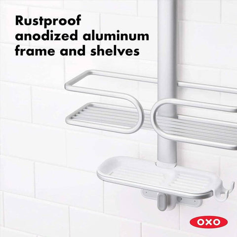 Non-slip shower head hook demonstrates tool-free installation from below
