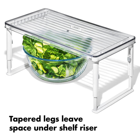 Non-slip feet keep the OXO Good Grips Riser secure on shelves
