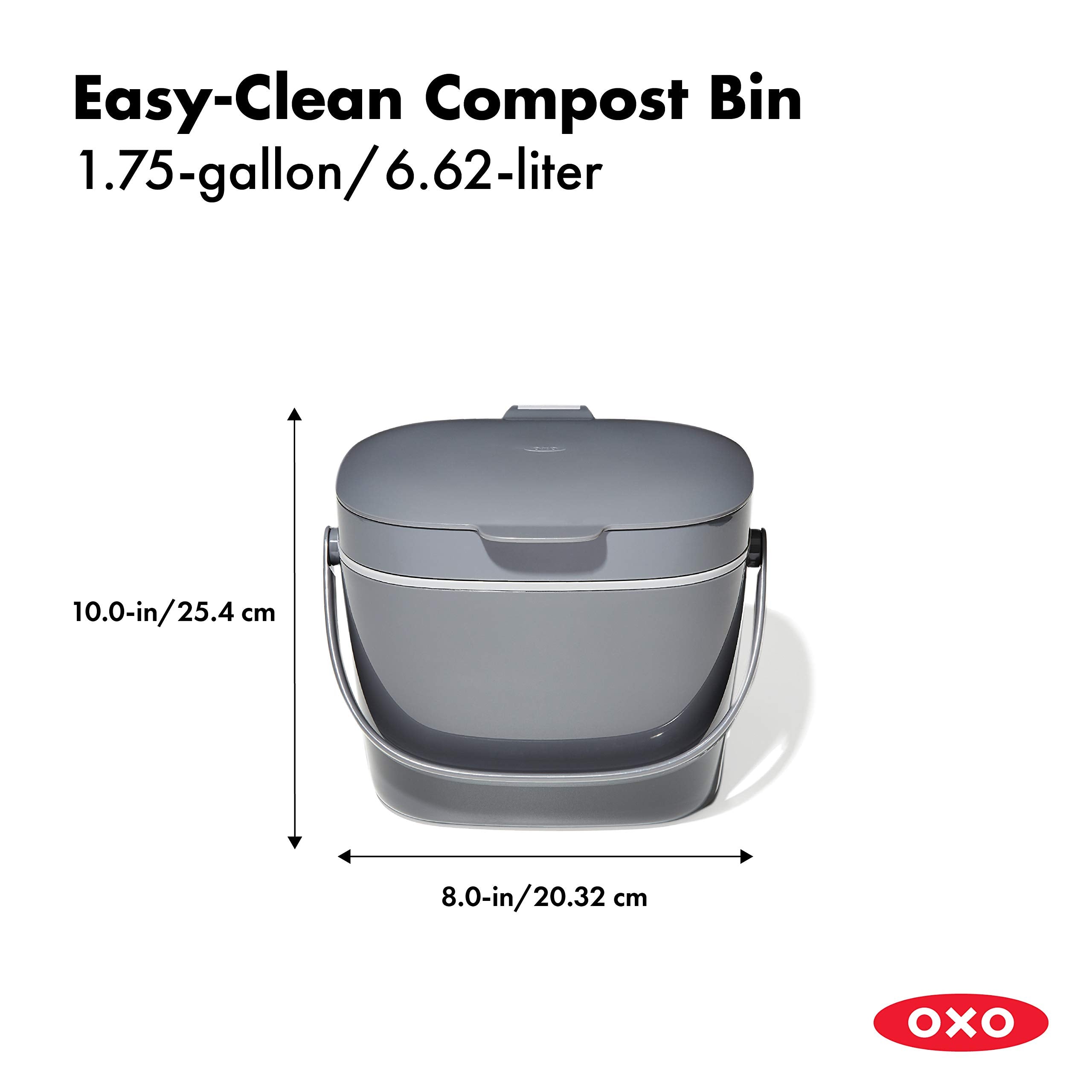 OXO Good Grips lid open for easy, hands-free scrap tossing.