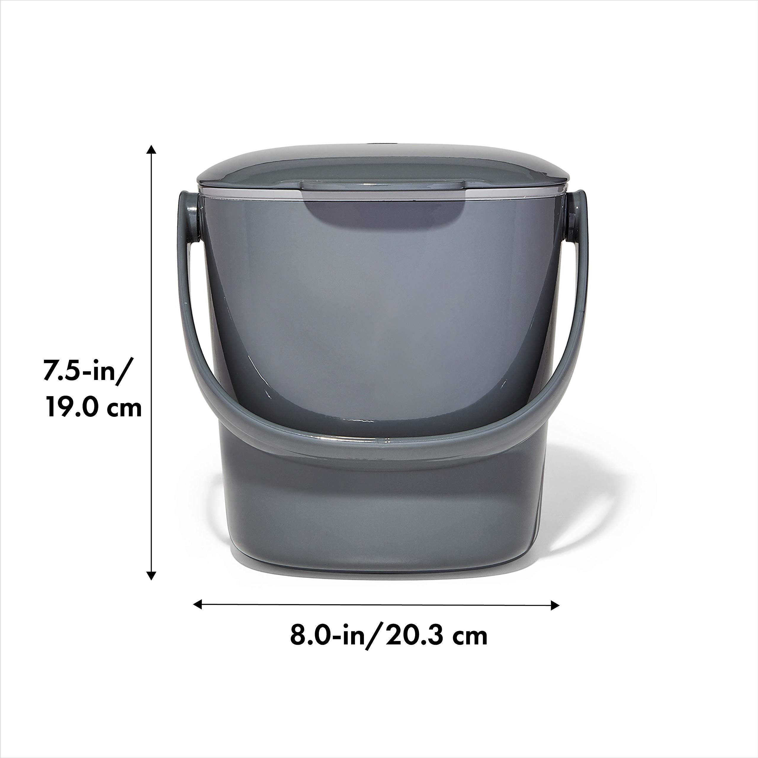 OXO Good Grips compost bin with lid closed, odor containment for clean kitchen.