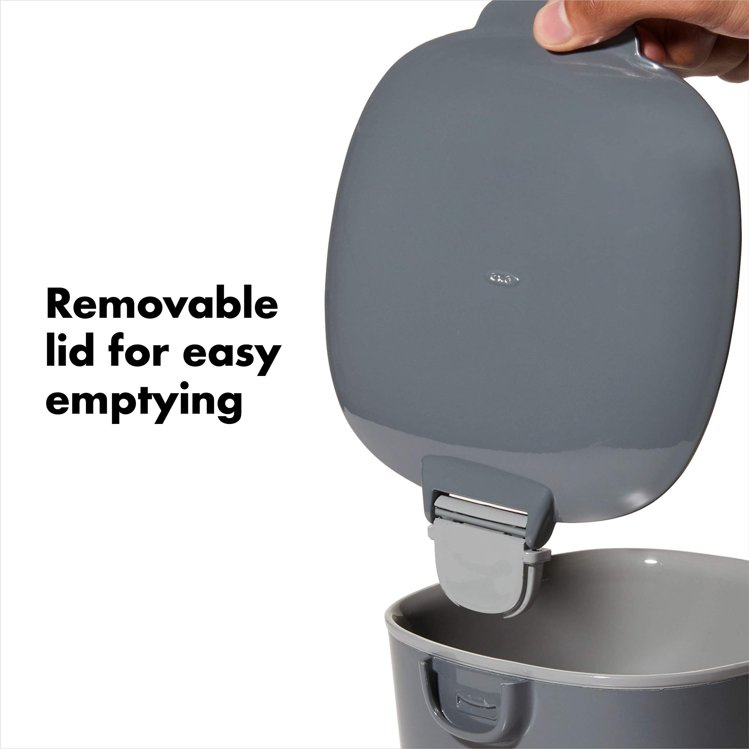 OXO Good Grips bin features contoured bottom for easy emptying.
