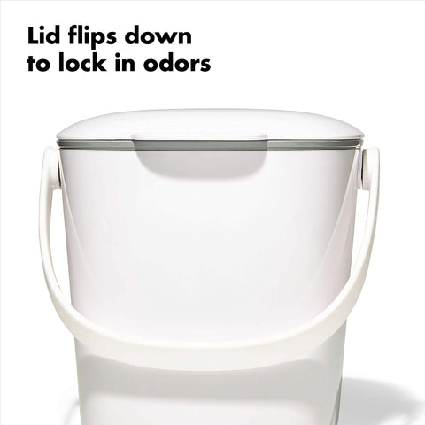 OXO Good Grips compost bin contoured bottom aids easy emptying.