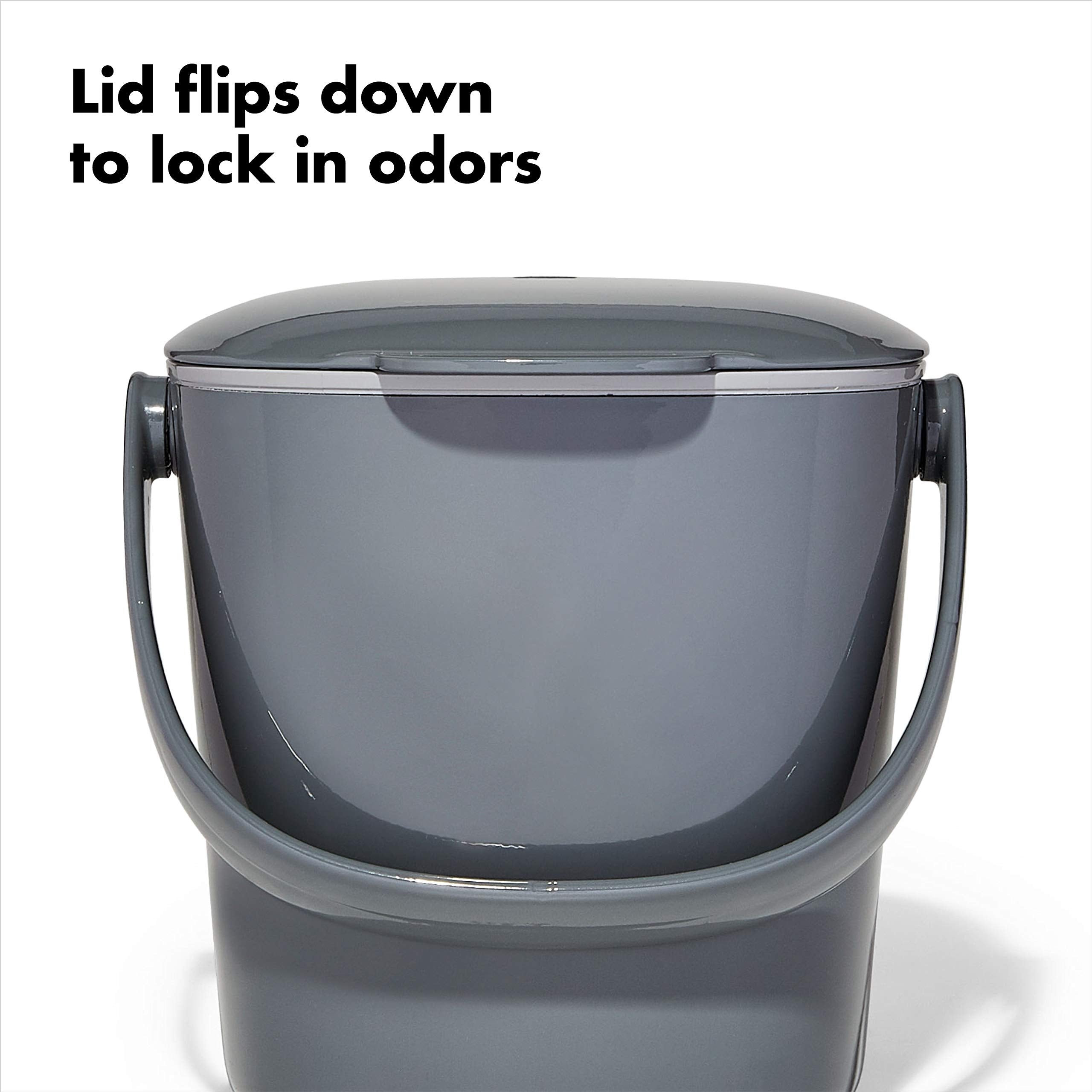OXO Good Grips compost bin on the counter fits compact kitchens.