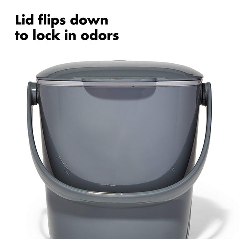 OXO Good Grips compost bin on the counter fits compact kitchens.