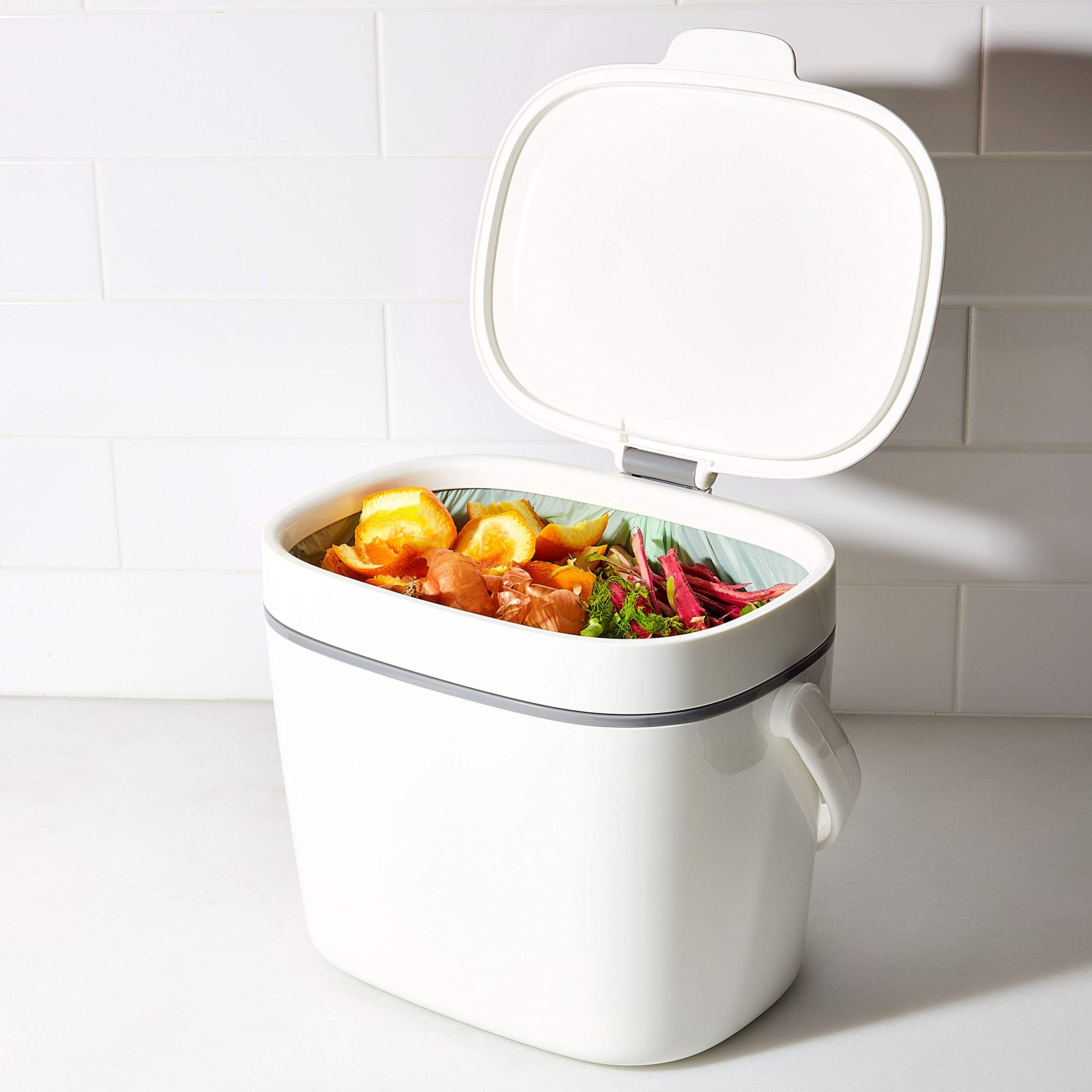 OXO Good Grips compost bin dishwasher safe inner bucket for thorough cleaning.