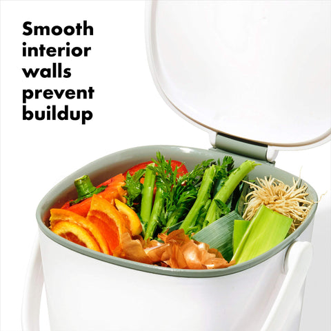 OXO Good Grips compost bin lid flip supports easy filling and odor control.