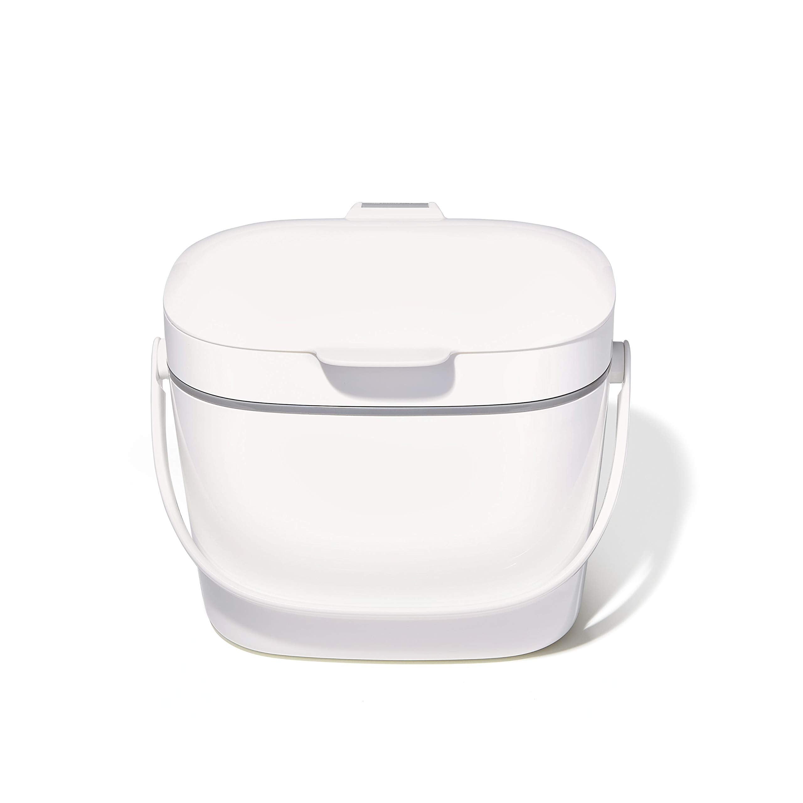 OXO Good Grips compost bin, front view, compact countertop design for easy kitchen waste.