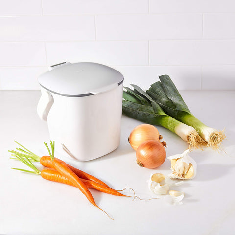 OXO Good Grips compost bin helps start a simple kitchen recycling routine.