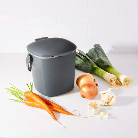 OXO Good Grips portable bin, easy to carry to outdoor composter.