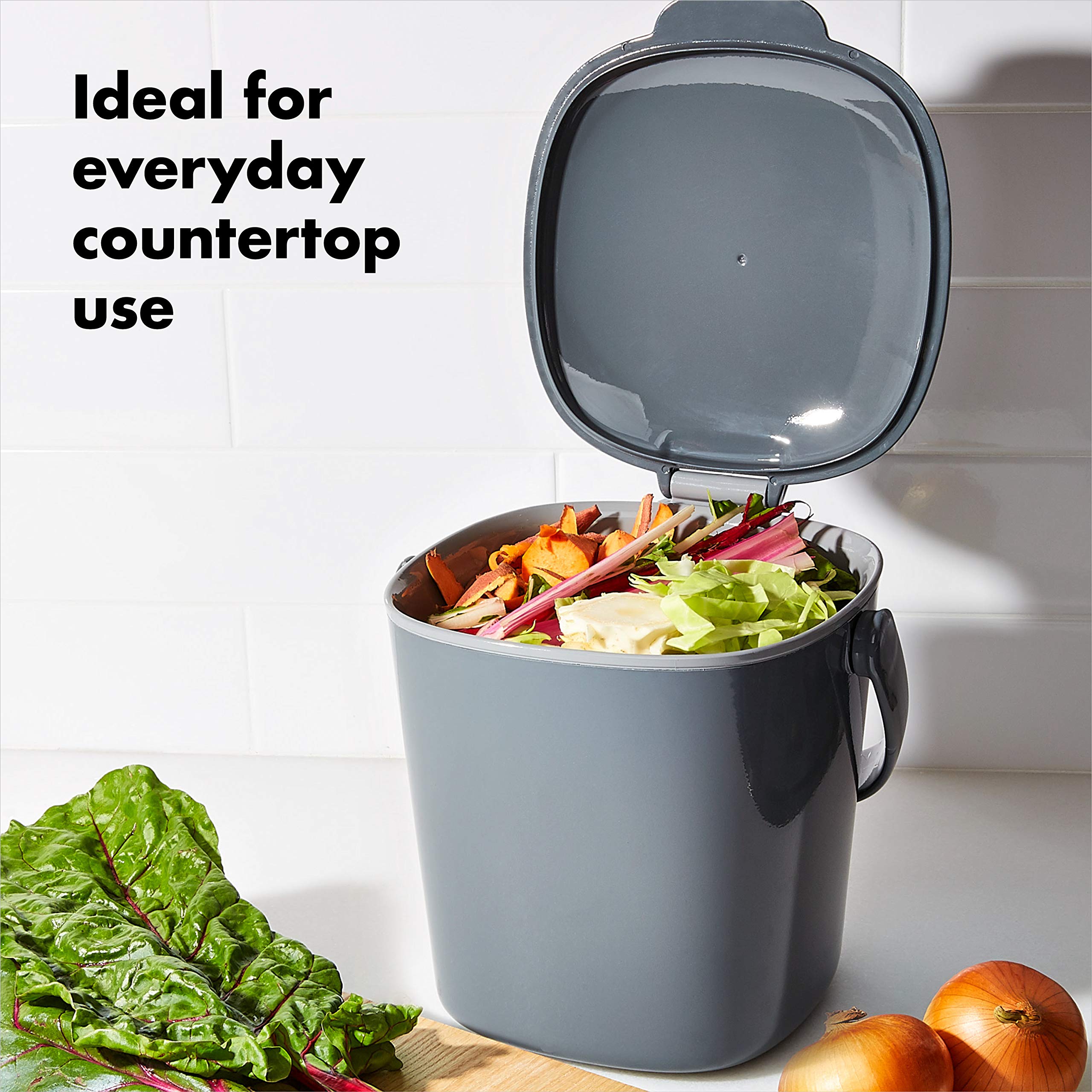 OXO Good Grips compost bin rotating handle makes transporting waste hassle-free.
