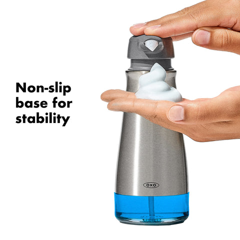 OXO Good Grips dispenser with clear fill window for easy monitoring of soap level.