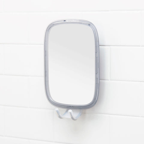 OXO Good Grips built-in razor storage hooks keep grooming tools within reach.