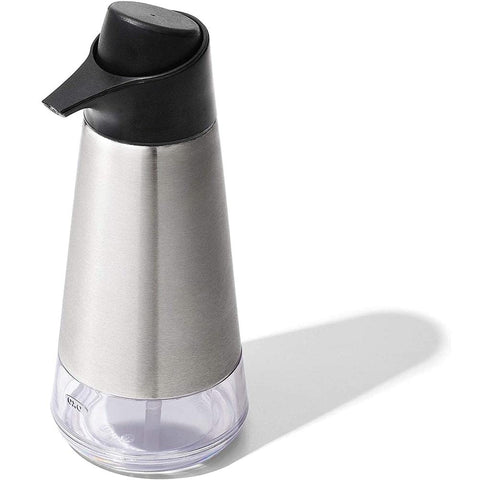 OXO Good Grips Easy Press Dispenser top button enables one-handed soap dispensing.