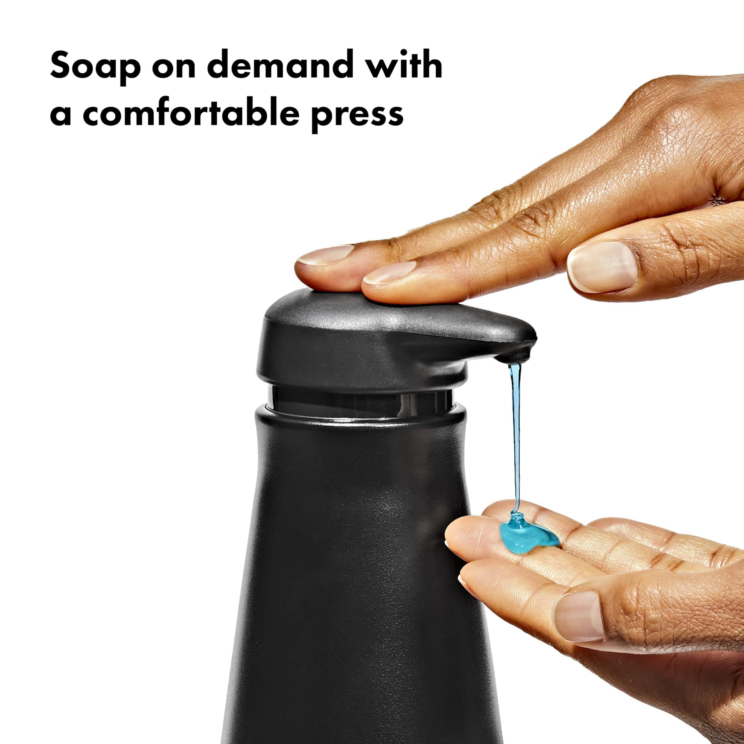 OXO Good Grips pump closeup showing soft action for one-handed use