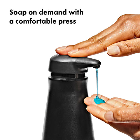 OXO Good Grips pump closeup showing soft action for one-handed use