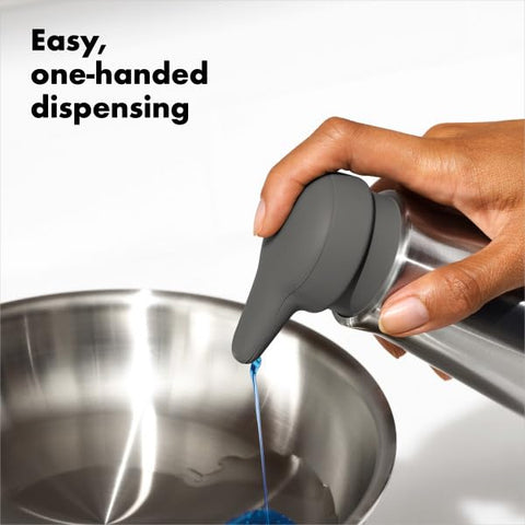 OXO Good Grips dispenser with nonslip base stays steady on countertops.