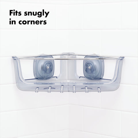 StrongHold suction cups secure the basket without tools on smooth shower surfaces.