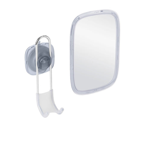OXO Good Grips suction lever activation enables quick, tool-free installation for a sturdy shower mirror.