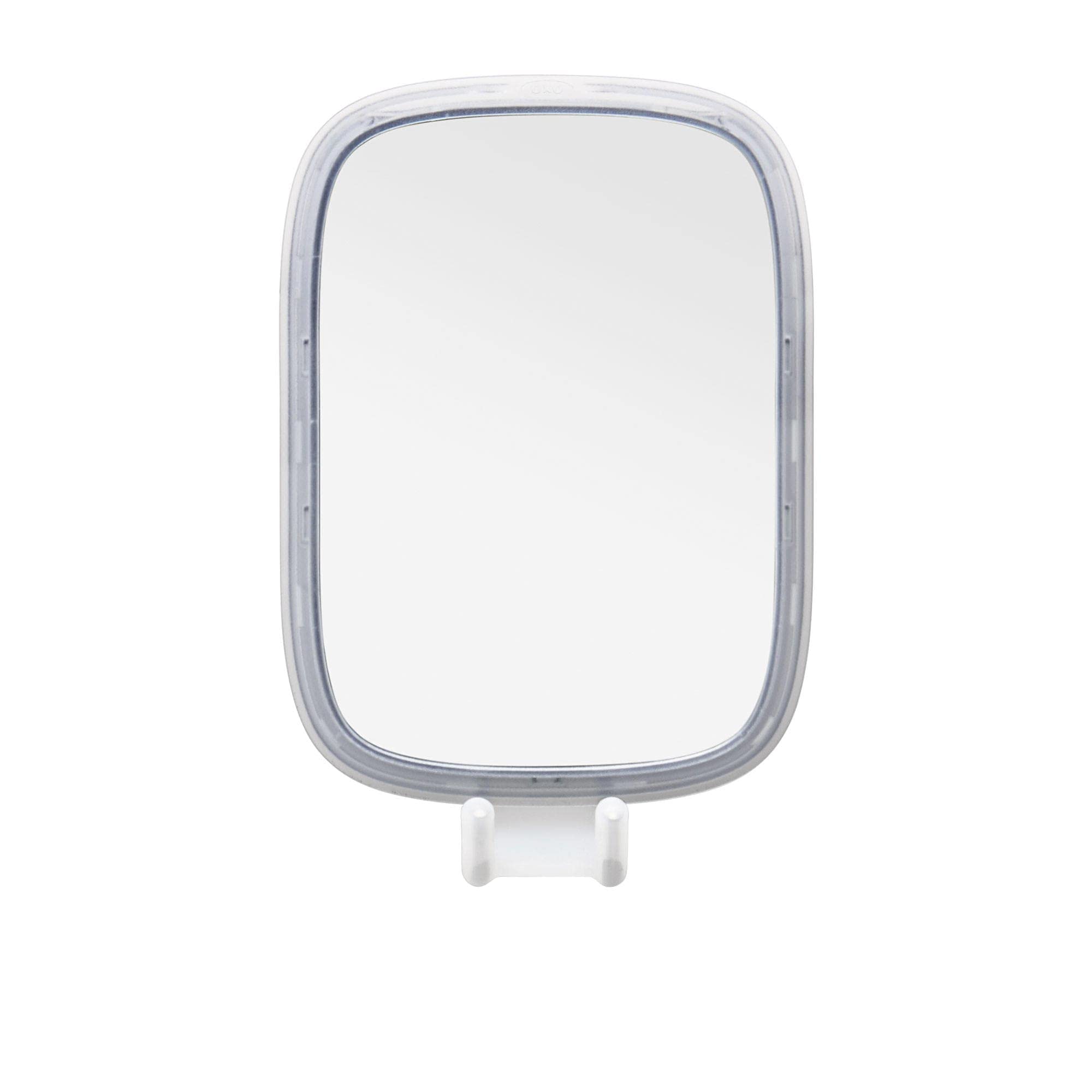 OXO Good Grips suction cup attachment provides secure, tool-free mounting on glass or tile.