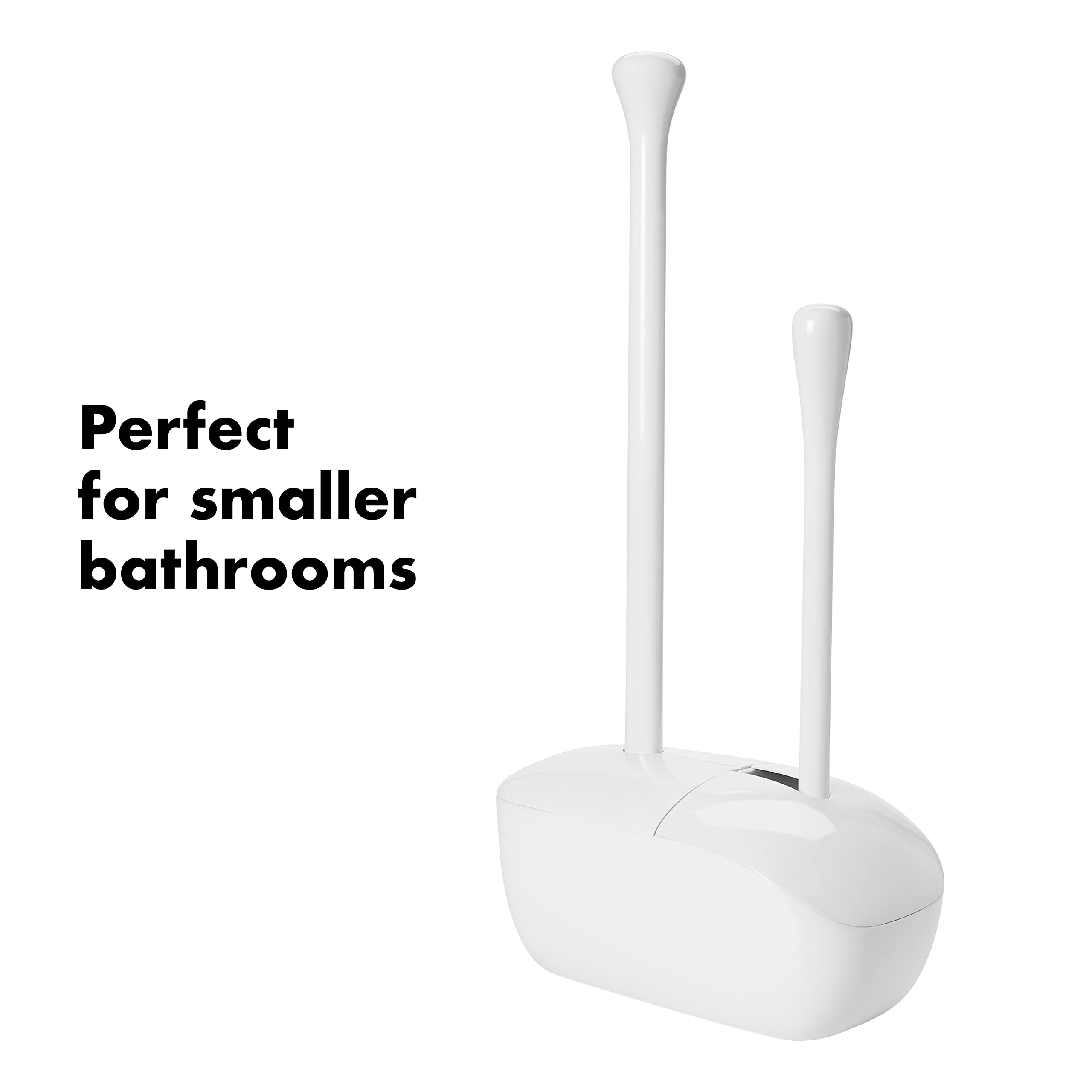 OXO Good Grips toilet brush plunger compact footprint fits tight spaces.