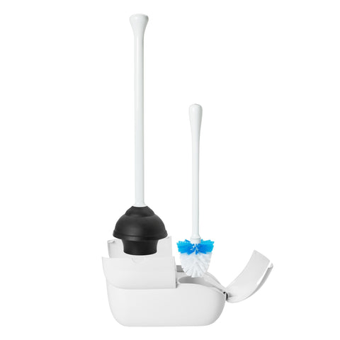 OXO Good Grips Toilet Brush & Plunger Combo front view showing compact storage solution.