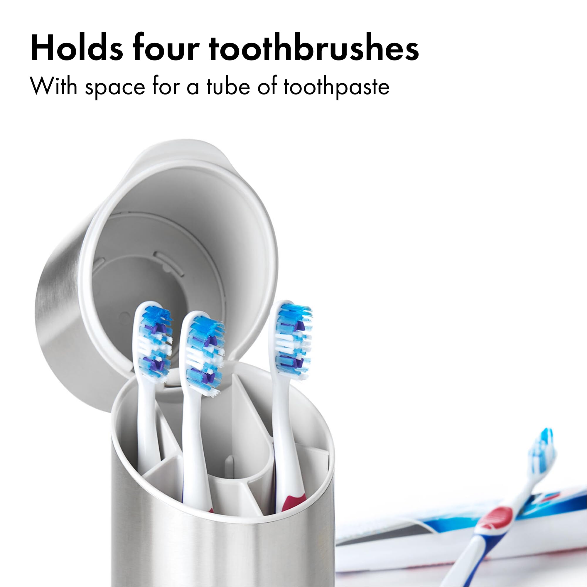 OXO Good Grips toothbrush organizer top view highlights easy reach